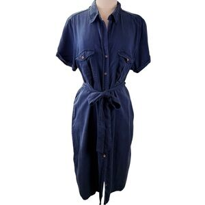 Teddi Rose Navy Utility Shirt Dress Tie Waist Button Front Size XL